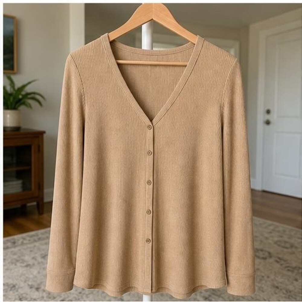 Camel V Neck Top